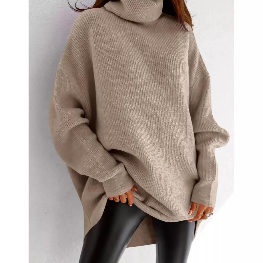 Womens Oversized Turtleneck Batwing Sleeve Knit Pullover