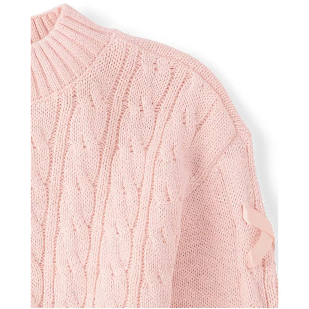 Girls Ribbon Cable Knit Crew Neck Long Sleeve Pullover Sweater