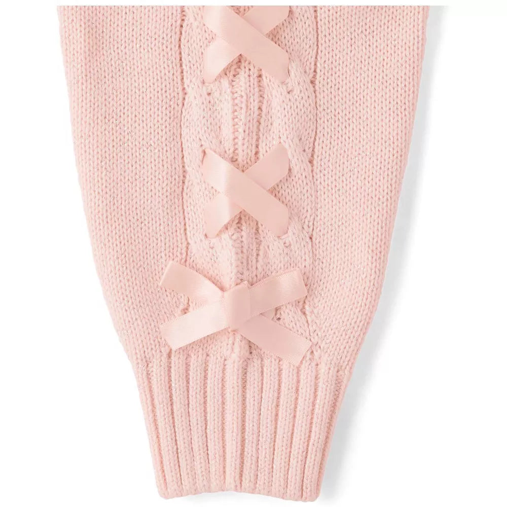 Girls Ribbon Cable Knit Crew Neck Long Sleeve Pullover Sweater
